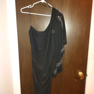Deb brand black one shoulder dress with gems along sleeve. size 2X.